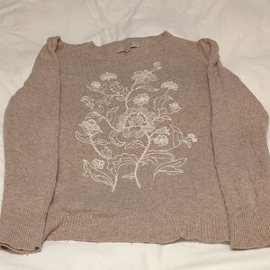 LOFT Beige Sweater with White Floral Design